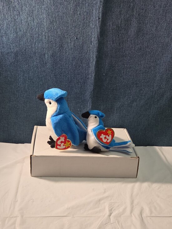 Ty Other - Ty Beanie Baby Rocket the Blue Jay Set Standard & Teenie Beanie 1998 NWT Bird